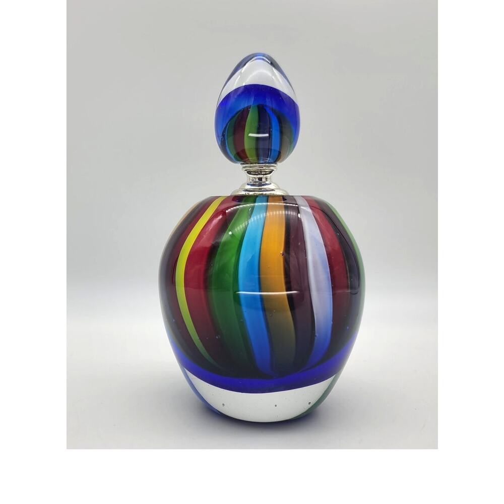 Vintage Badash Crystal USA NY Murano Style Rainbow Perfume Bottle Art Glass 7"